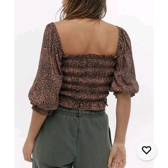 Urban Outfitters Women's Giselle Black and Brown Smocked Top Medium - Picture 3 of 10
